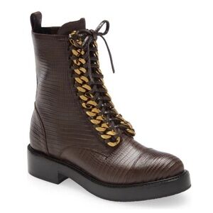 Jeffrey Campbell Damon Snakeskin Embossed Gold Chain Combat Boots  Size 6 New